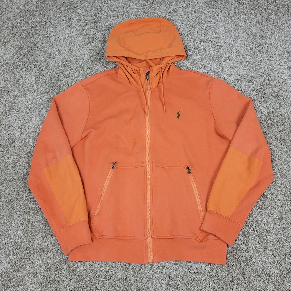 Polo Ralph Lauren Mens Medium Solid Orange Pony Stretch Full Zip Hoodie